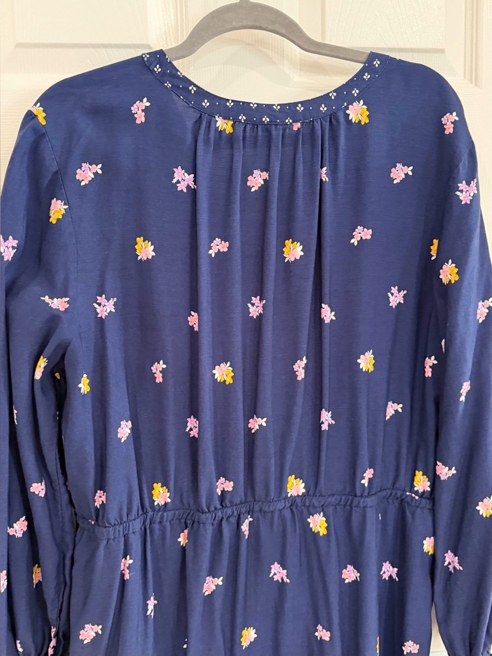 Old Navy Navy Blue Floral Bohemian Long-Sleeve Tiered Dress Women XL Babydoll - Picture 8 of 12